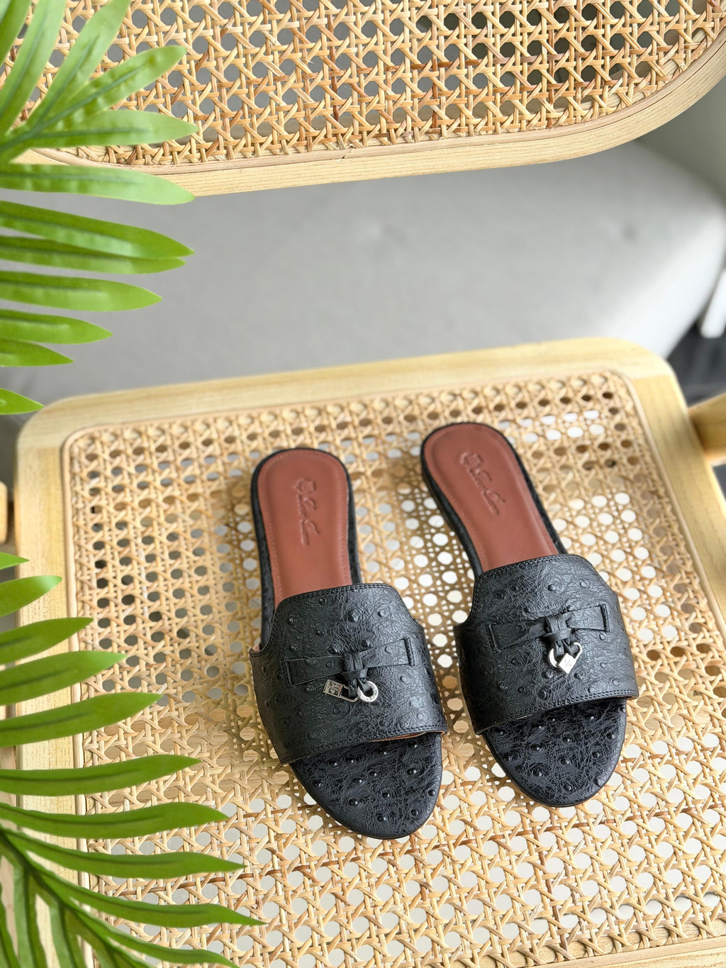 Loro Piana Summer Charms Sandal Flats Ostrich Leather