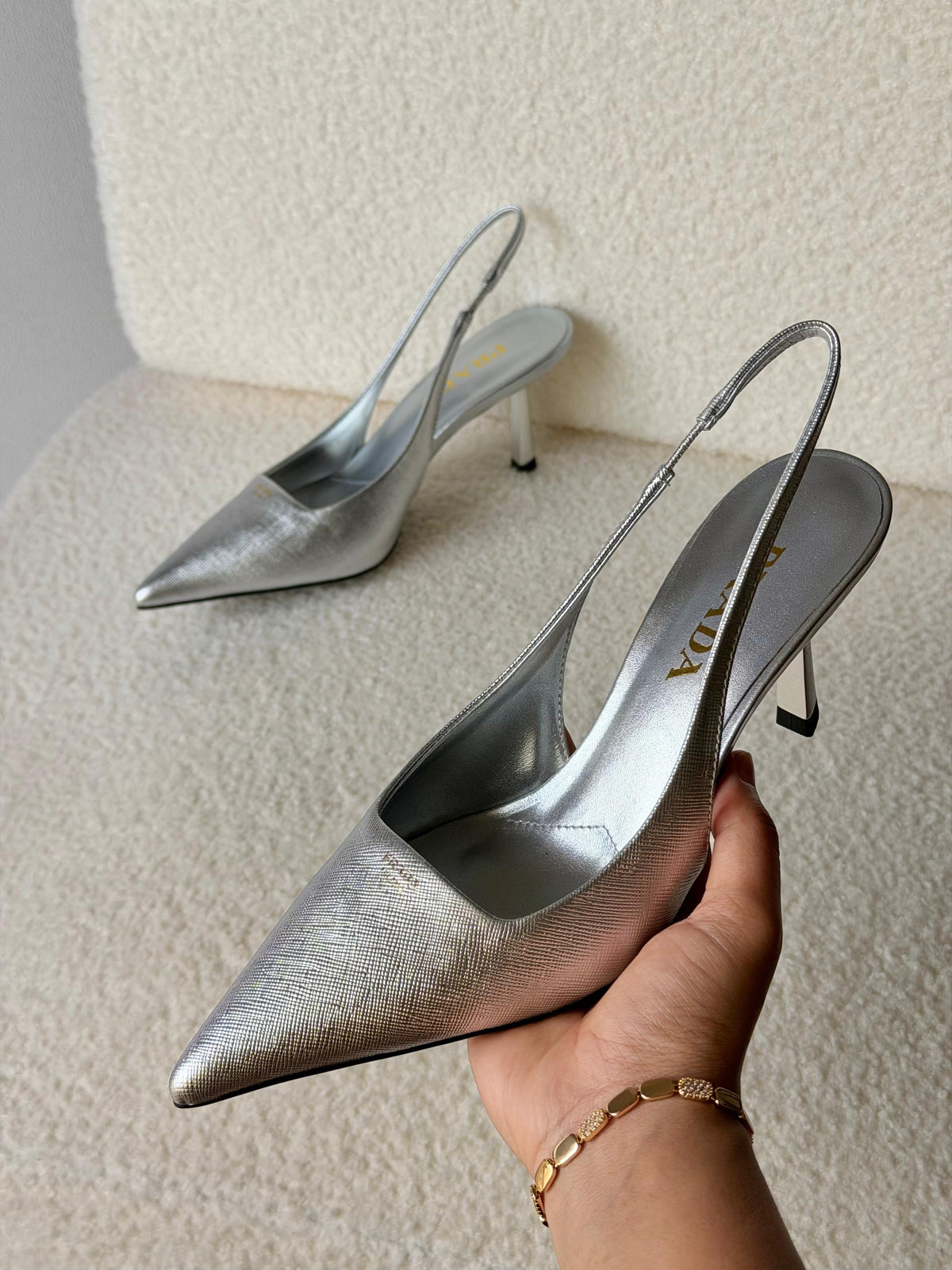 Prada Metallic leather slingback pumps - 4
