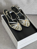 Celine Triumph Silver Gold Metallic Mid-Heel Sandal