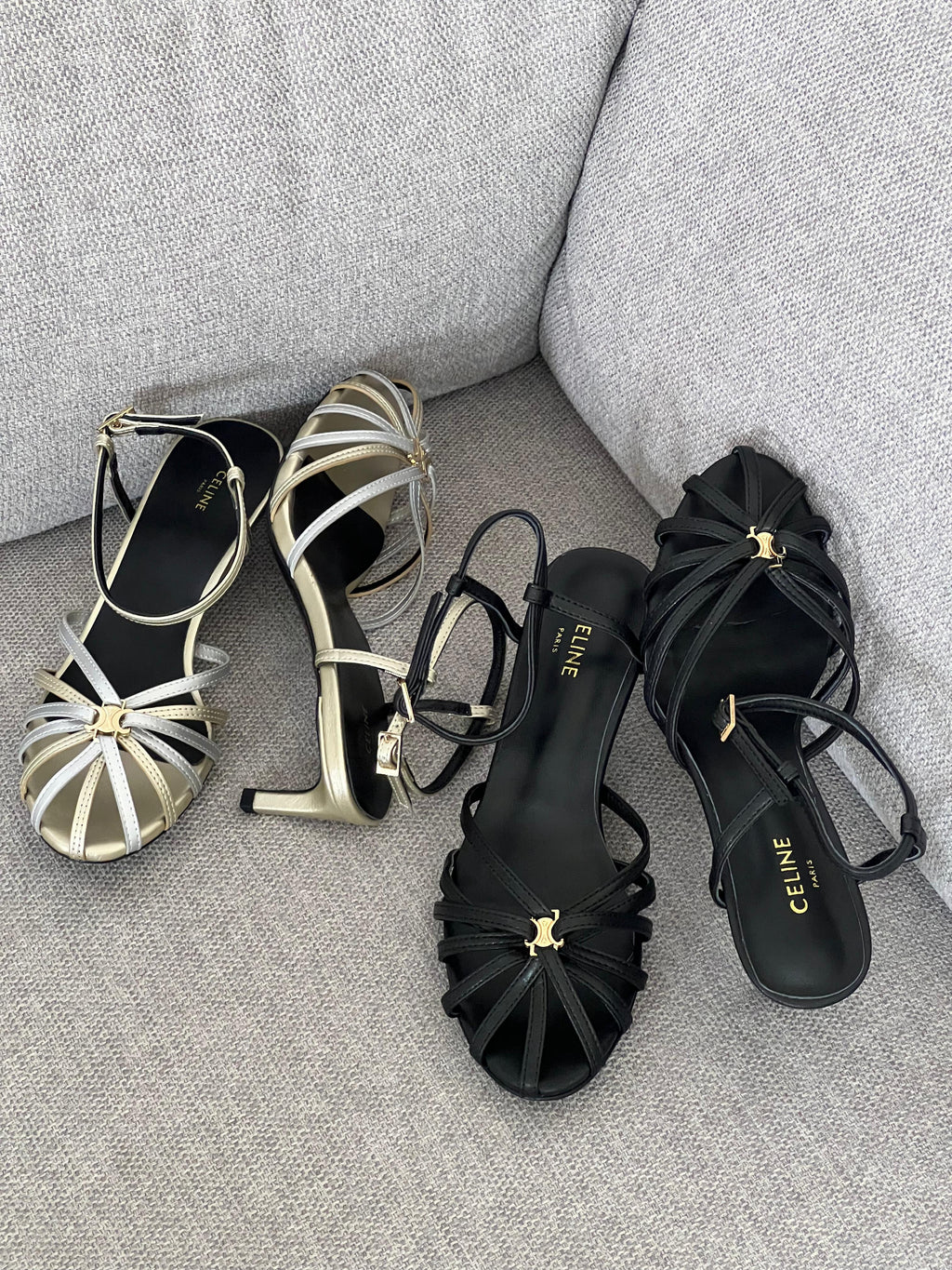 Celine Triumph Silver Gold Metallic Mid-Heel Sandal - 3