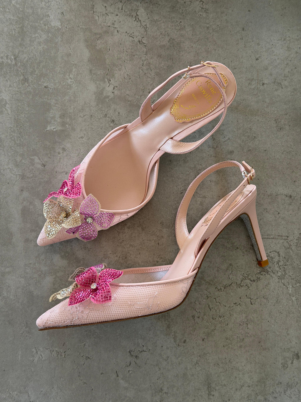 René Caovilla Neutral Peach Flower 80 Sandals