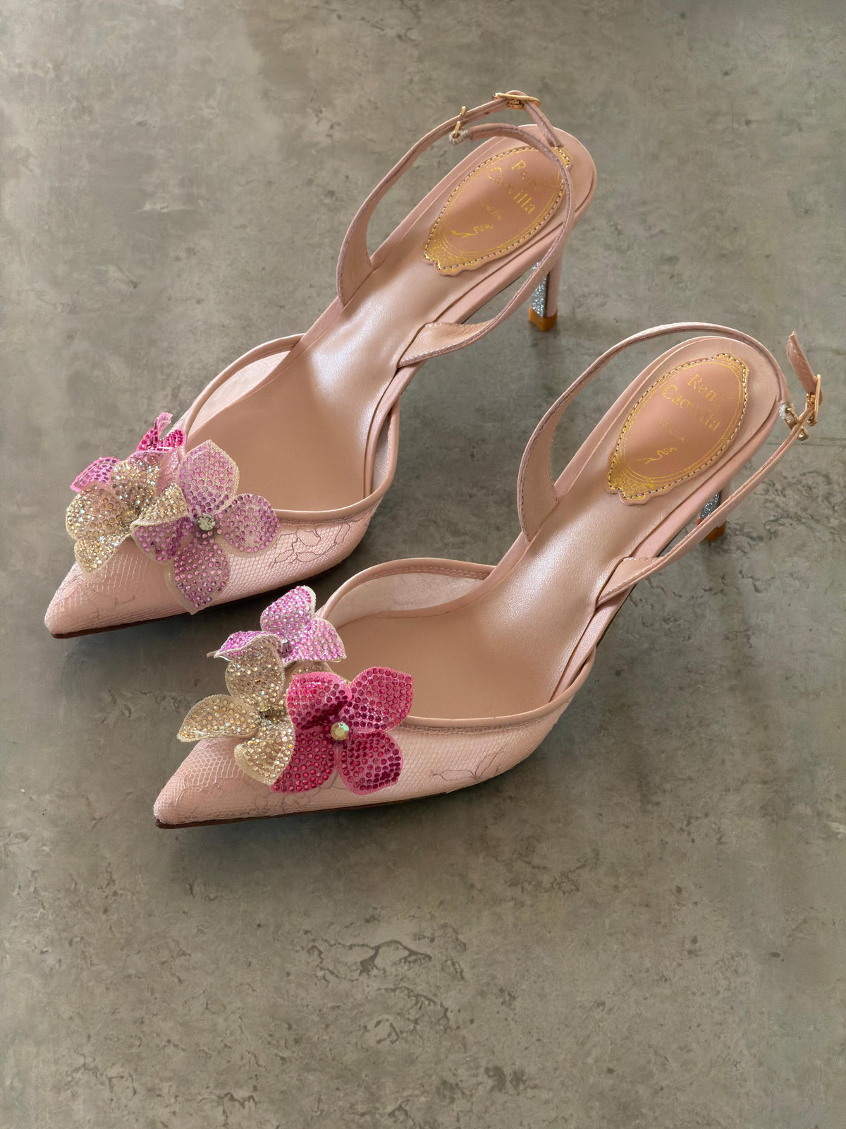 René Caovilla Neutral Peach Flower 80 Sandals - 3
