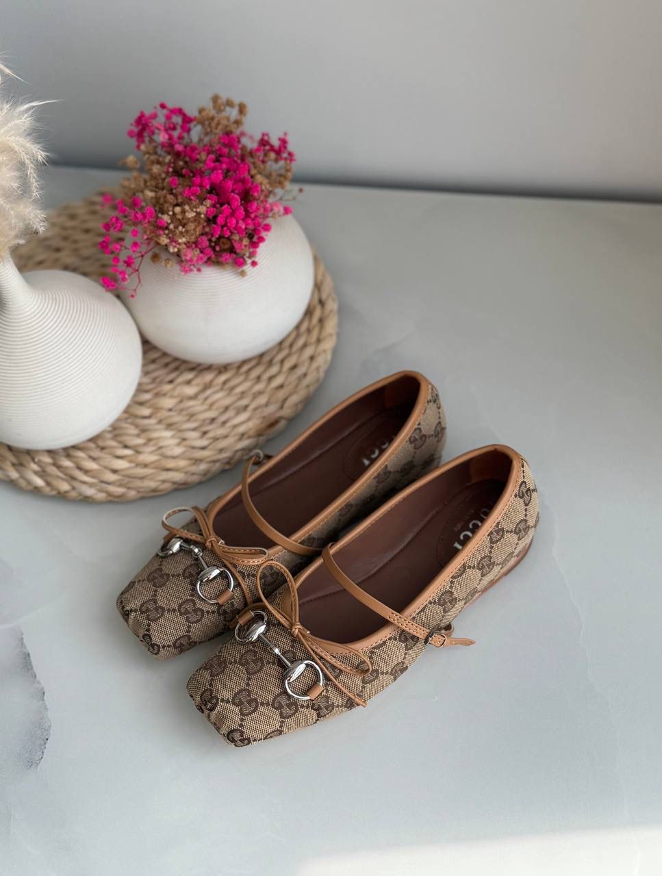 Buy Gucci Burgundy Horsebit Ballerina Flats - 17