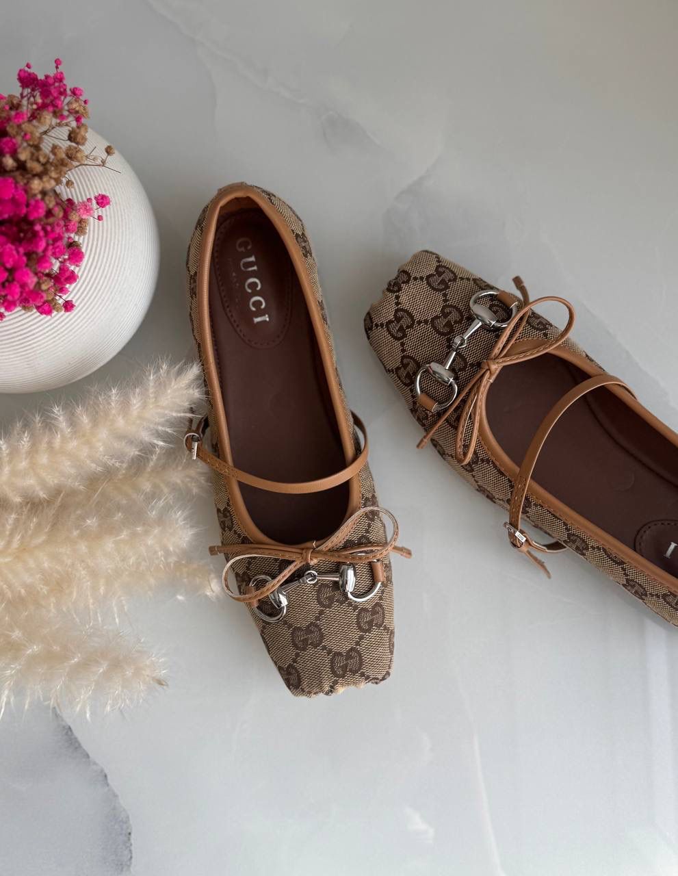 Buy Gucci Burgundy Horsebit Ballerina Flats - 16
