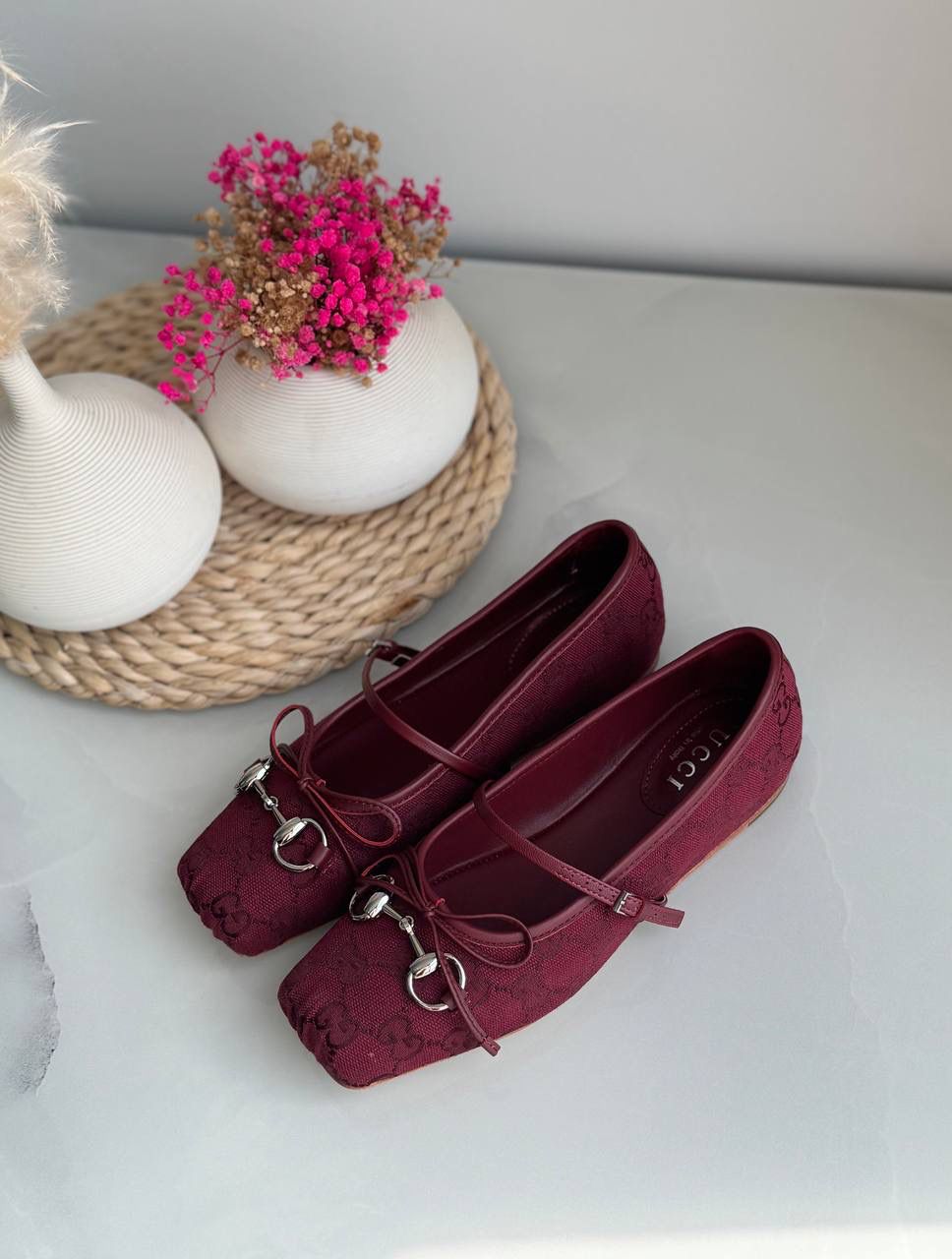 Buy Gucci Burgundy Horsebit Ballerina Flats - 13