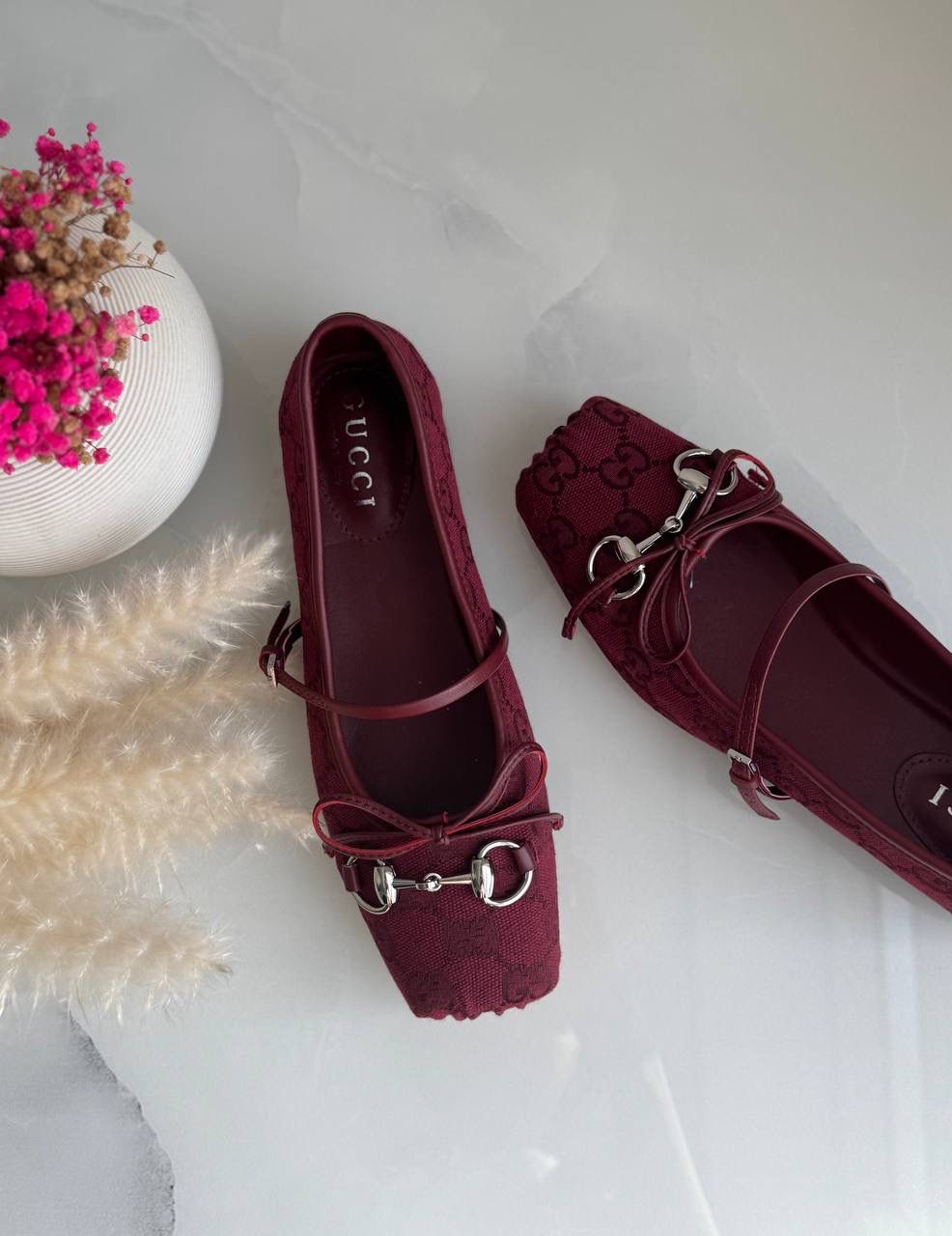 Buy Gucci Burgundy Horsebit Ballerina Flats - 11
