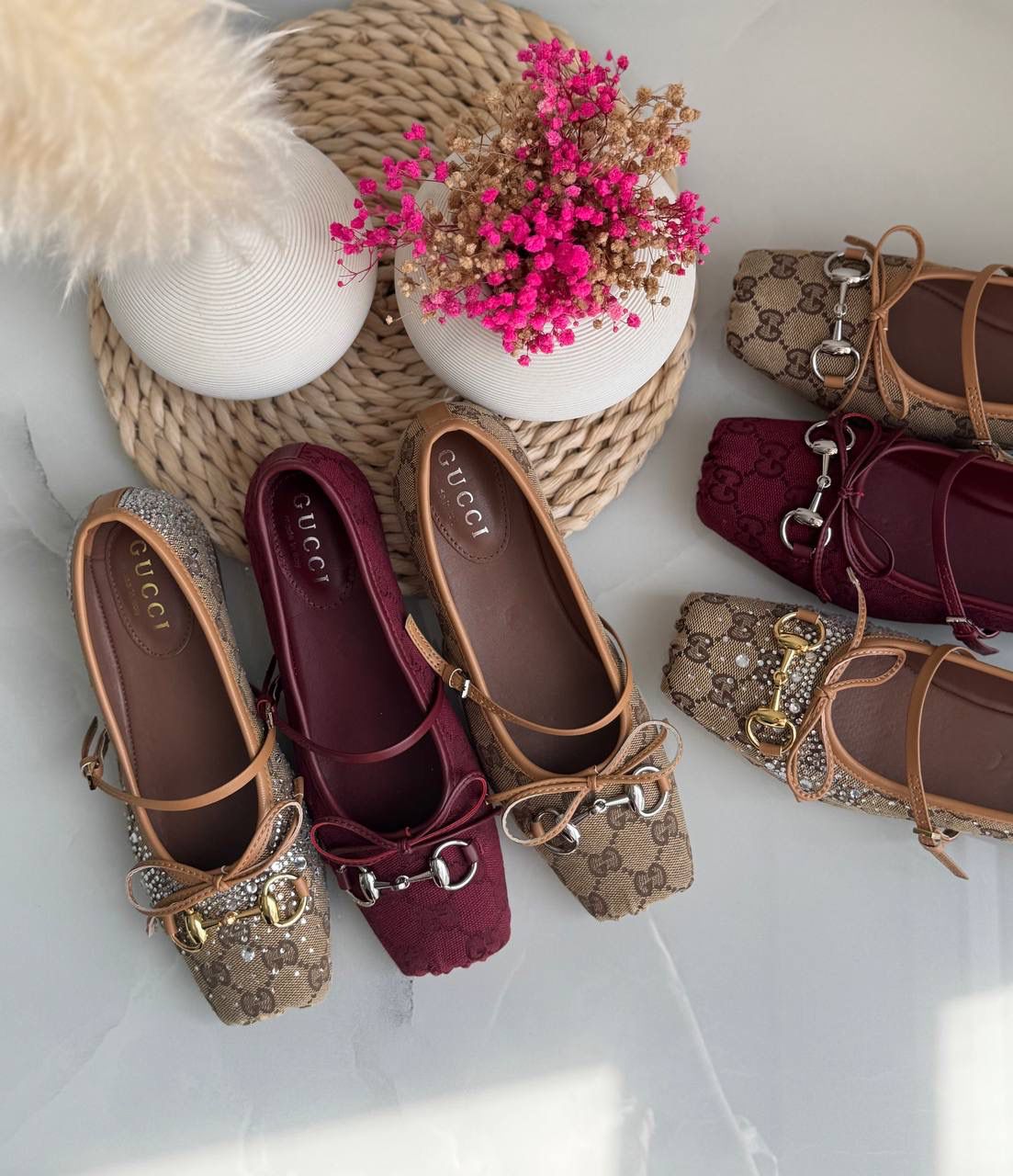 Buy Gucci Burgundy Horsebit Ballerina Flats - 10