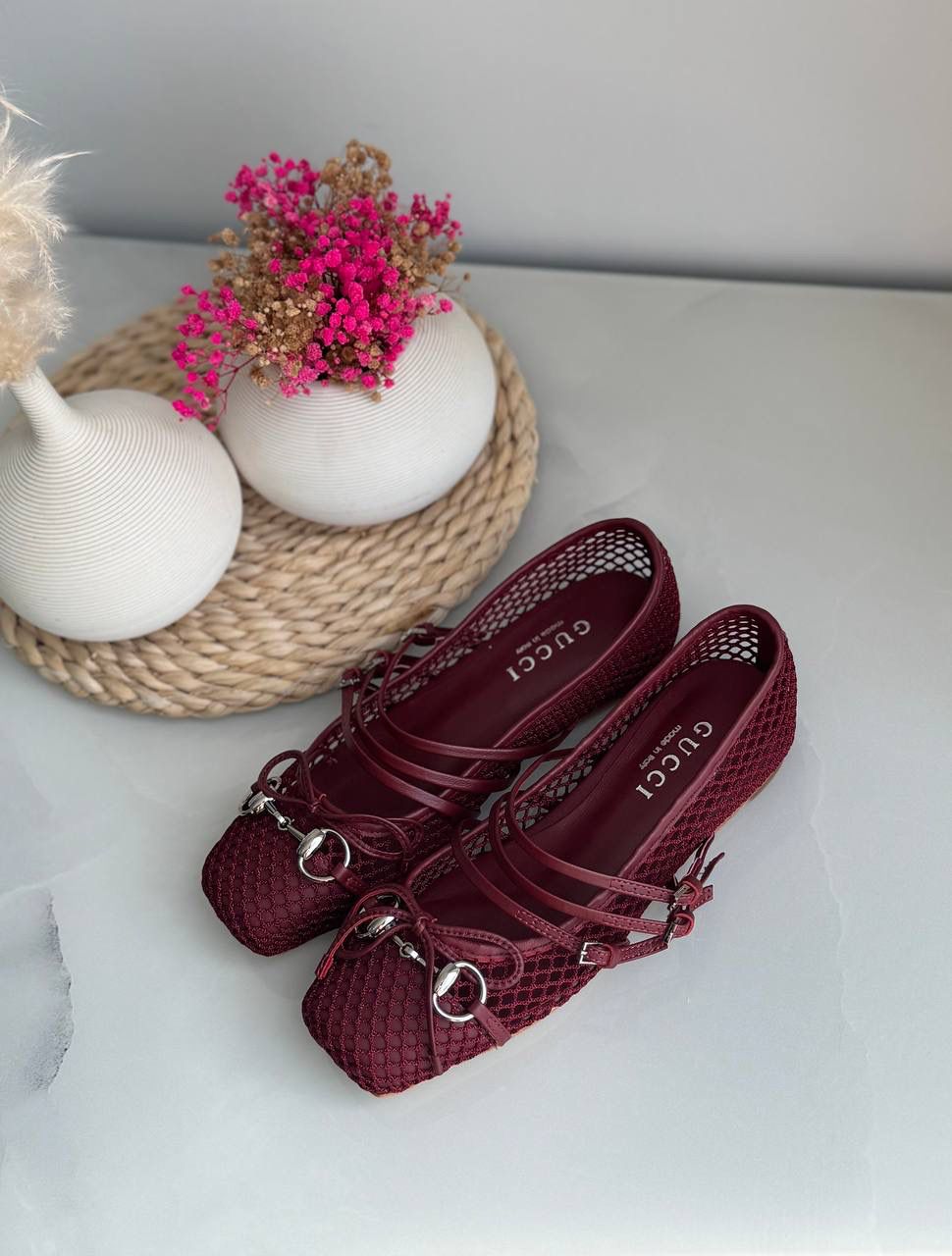 Buy Gucci Burgundy Horsebit Ballerina Flats - 7