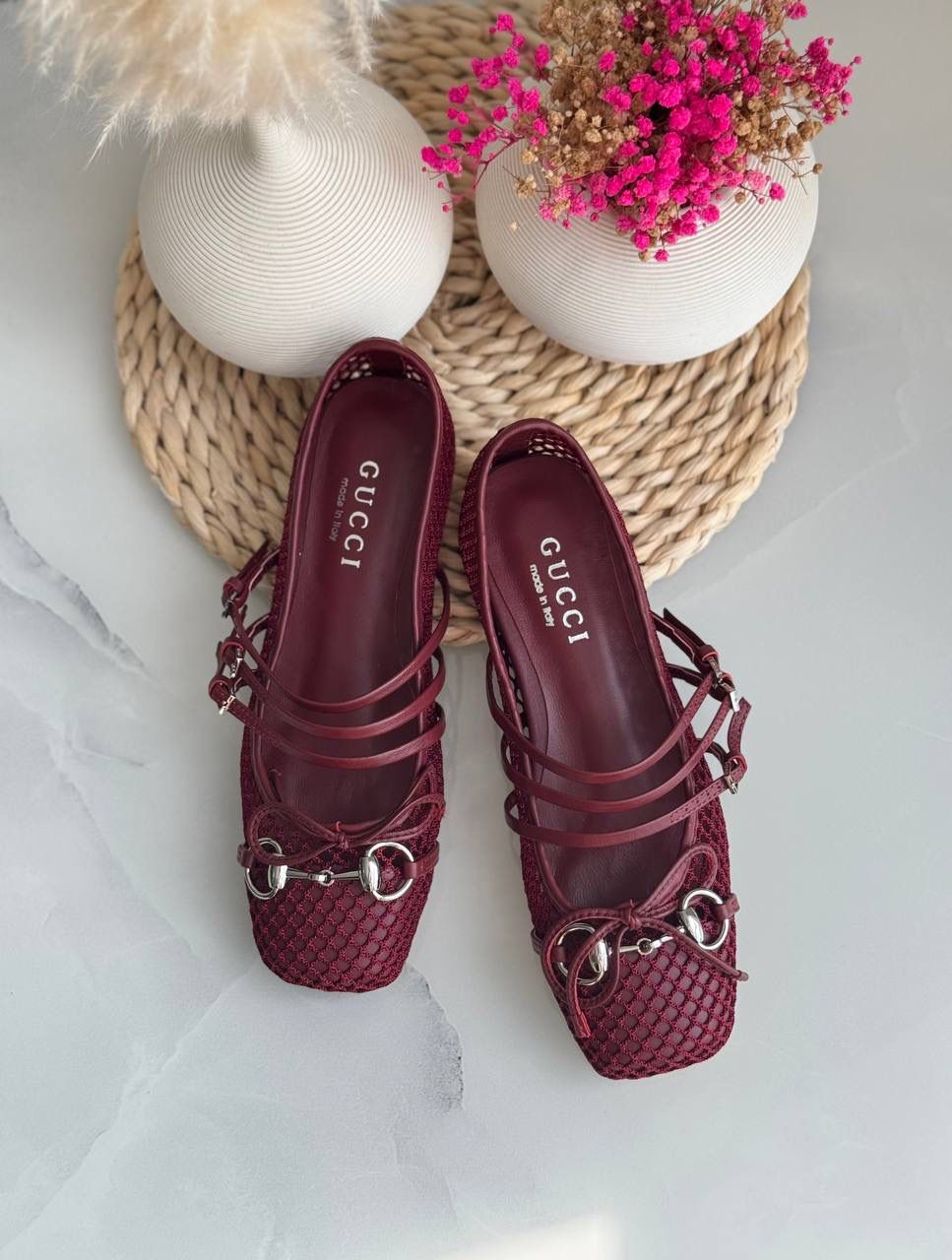Buy Gucci Burgundy Horsebit Ballerina Flats - 6