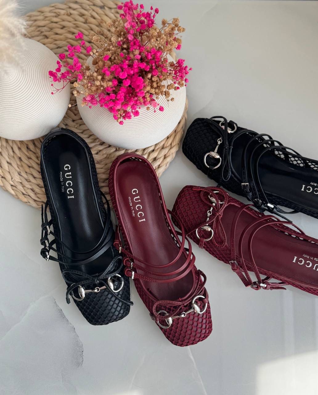 Buy Gucci Burgundy Horsebit Ballerina Flats - 4