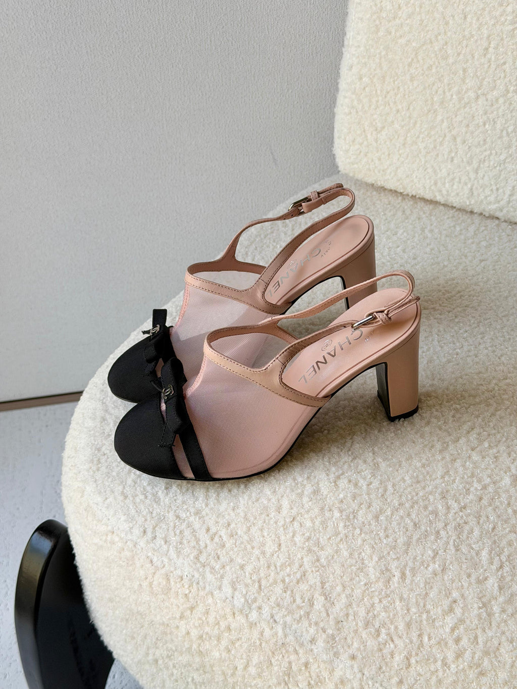 Chanel Heeled Slingbacks in Mesh and Grosgrain - 4