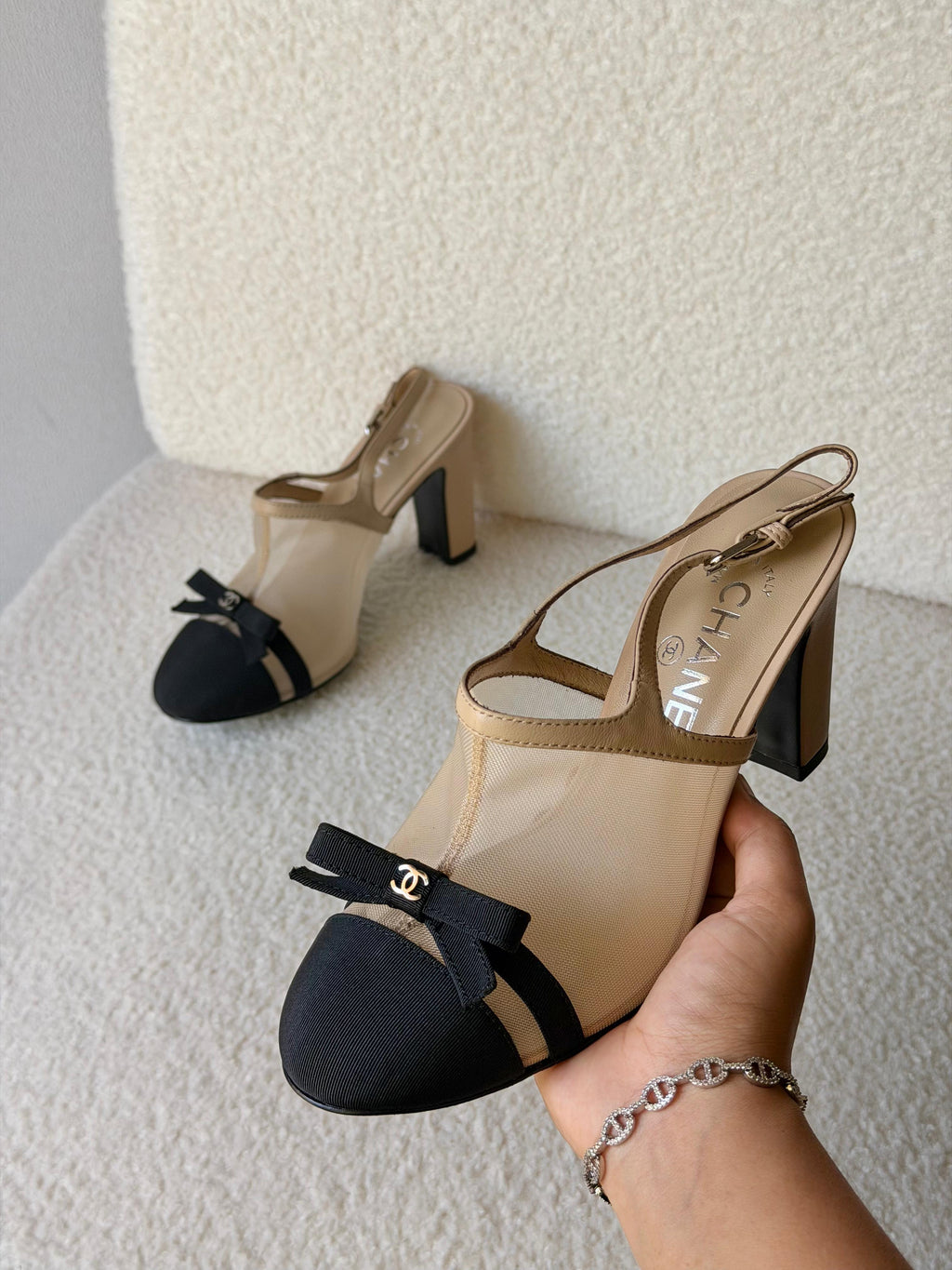 Chanel Heeled Slingbacks in Mesh and Grosgrain - 5