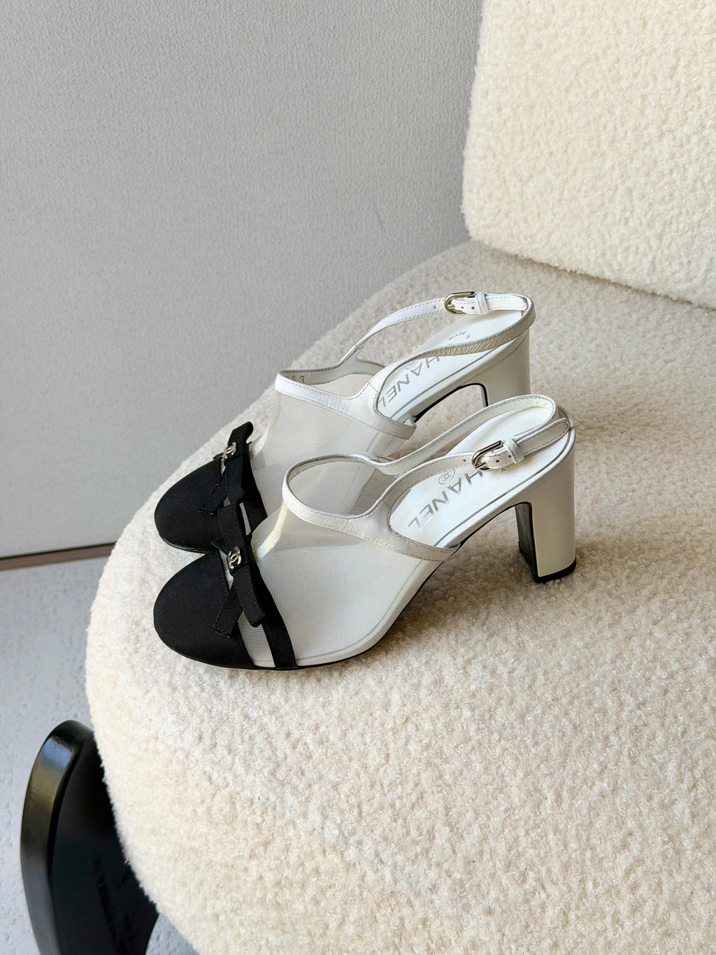 Chanel Heeled Slingbacks in Mesh and Grosgrain - 2
