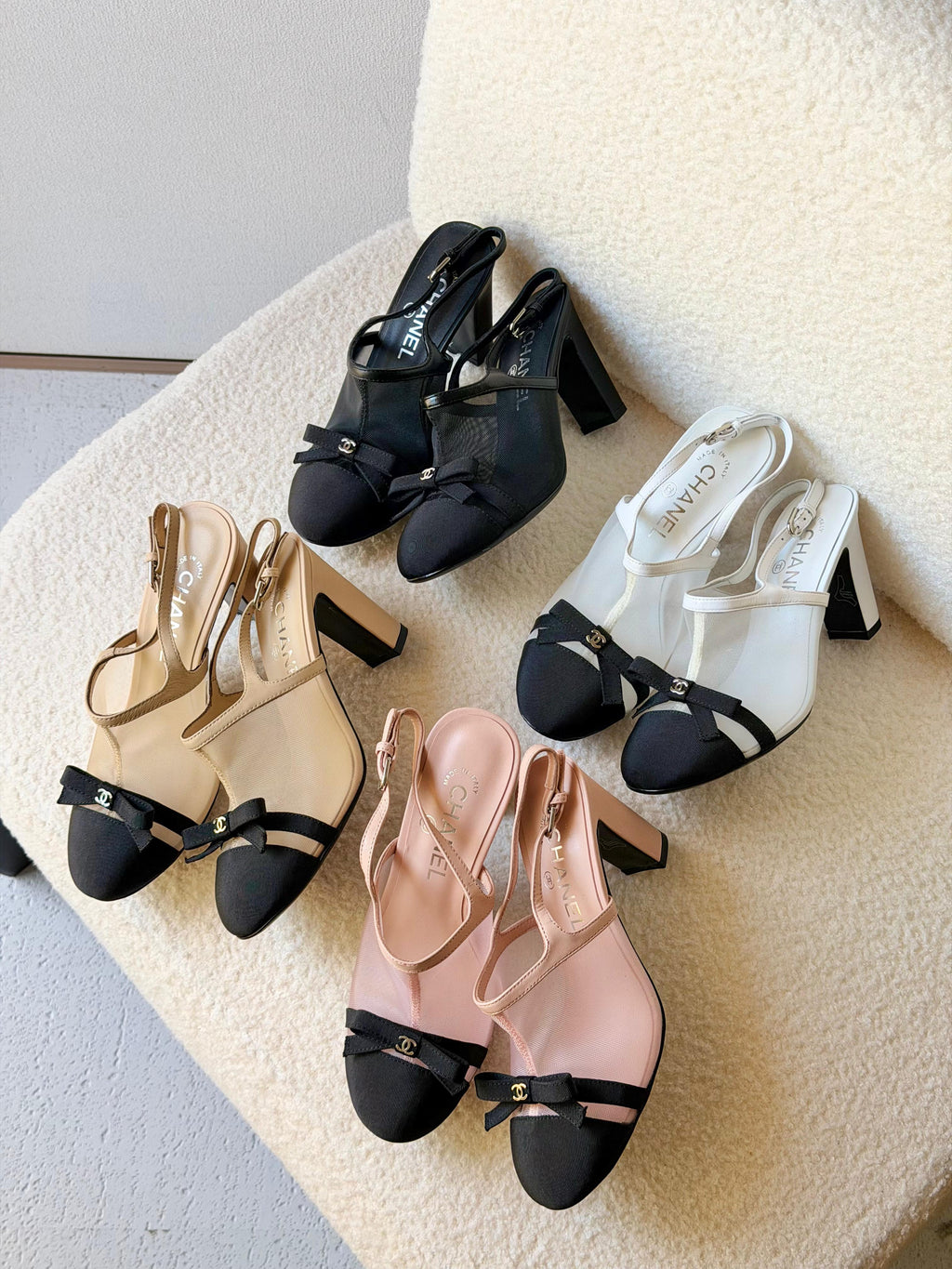 Chanel Heeled Slingbacks in Mesh and Grosgrain - 8