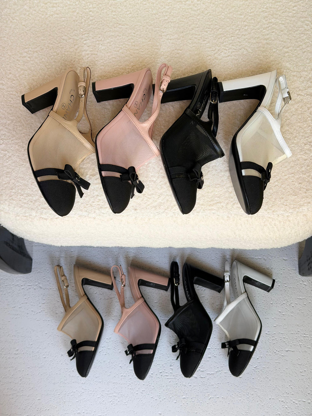 Chanel Heeled Slingbacks in Mesh and Grosgrain - 11
