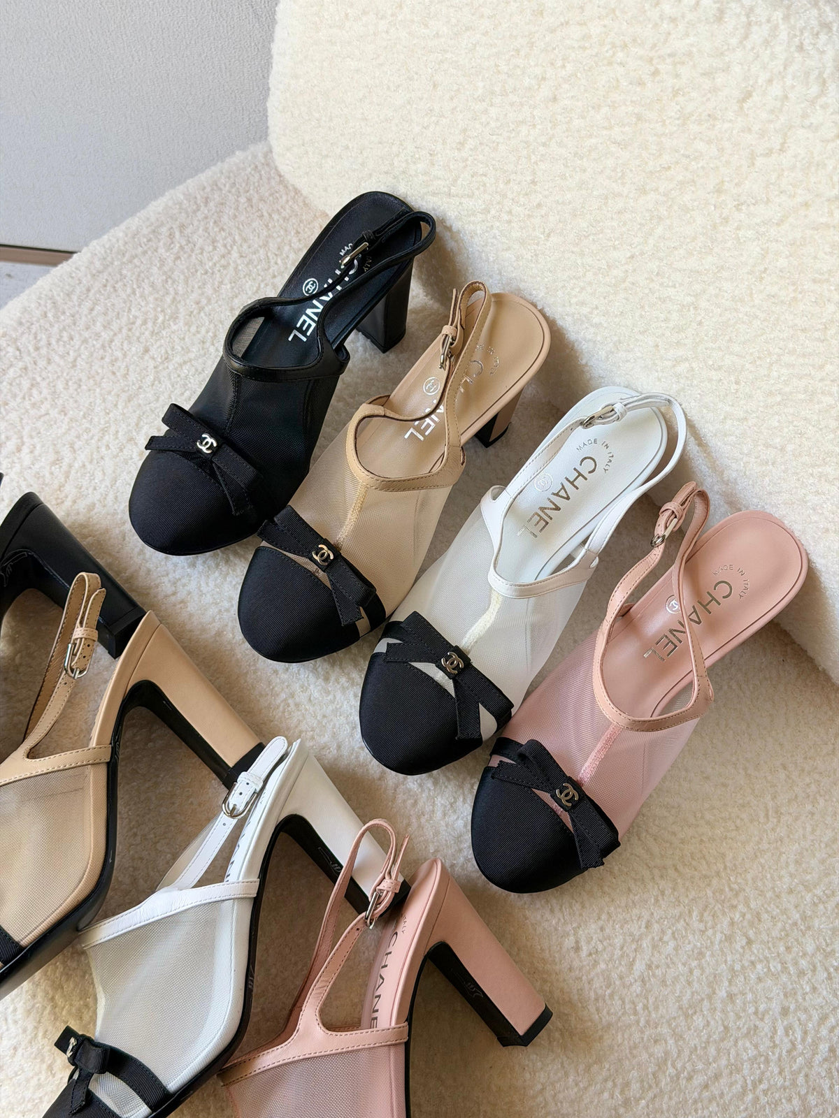 Chanel Heeled Slingbacks in Mesh and Grosgrain - 10
