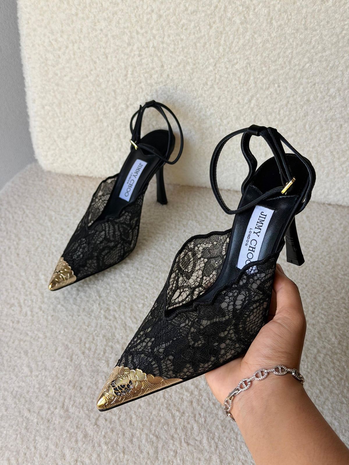 Jimmy Choo Black Faiz 100 Lace Pumps - 8