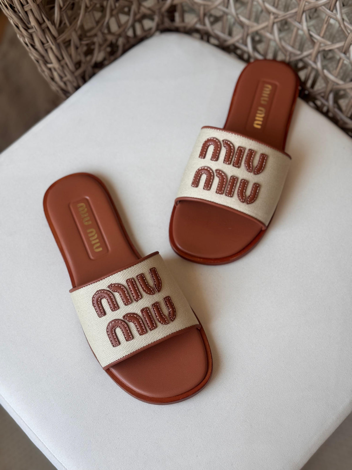Miu Miu Canvas and leather slide sandals - 6