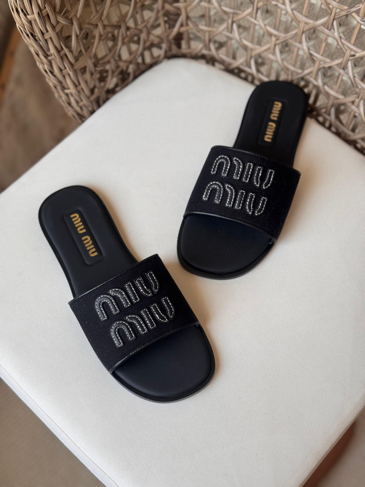 Miu Miu Canvas and leather slide sandals - 4