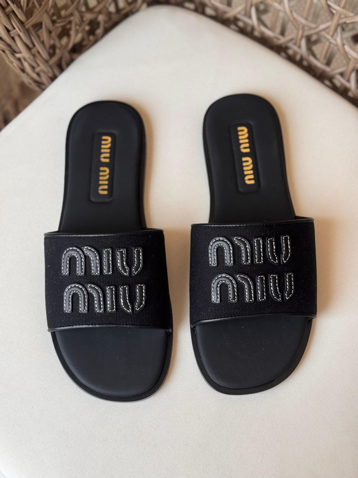 Miu Miu Canvas and leather slide sandals - 3