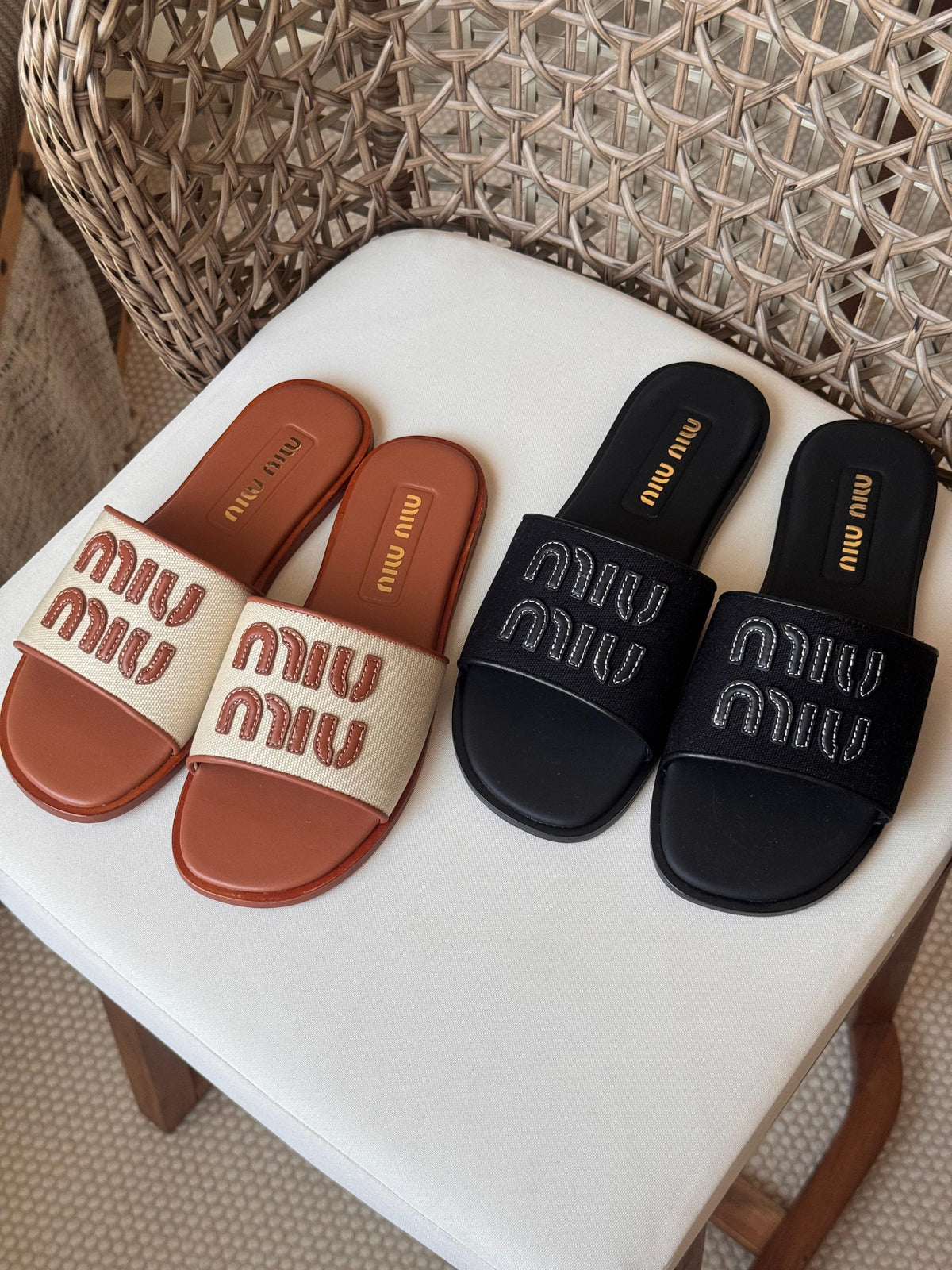 Miu Miu Canvas and leather slide sandals - 2