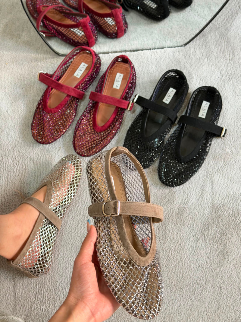 Alaïa Black Fishnet Ballet Flats