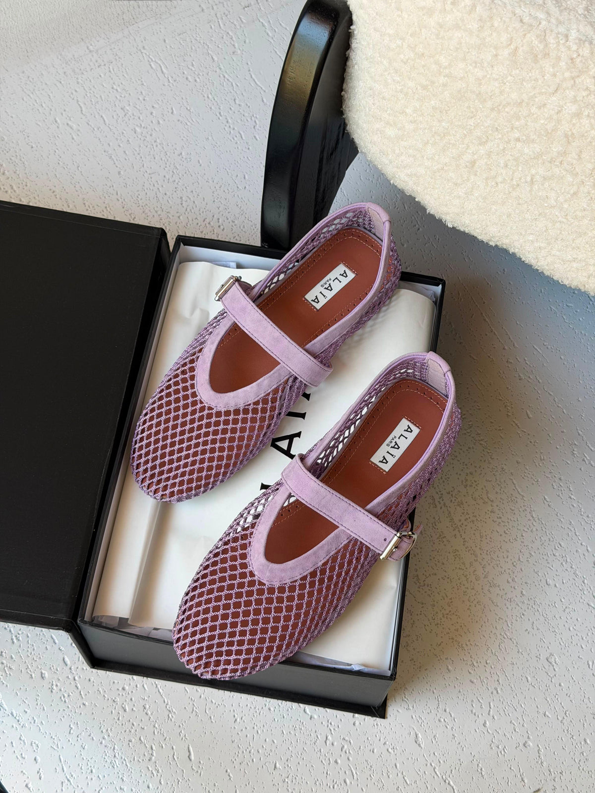 Alaïa Purple Suede Mesh Ballet Flats