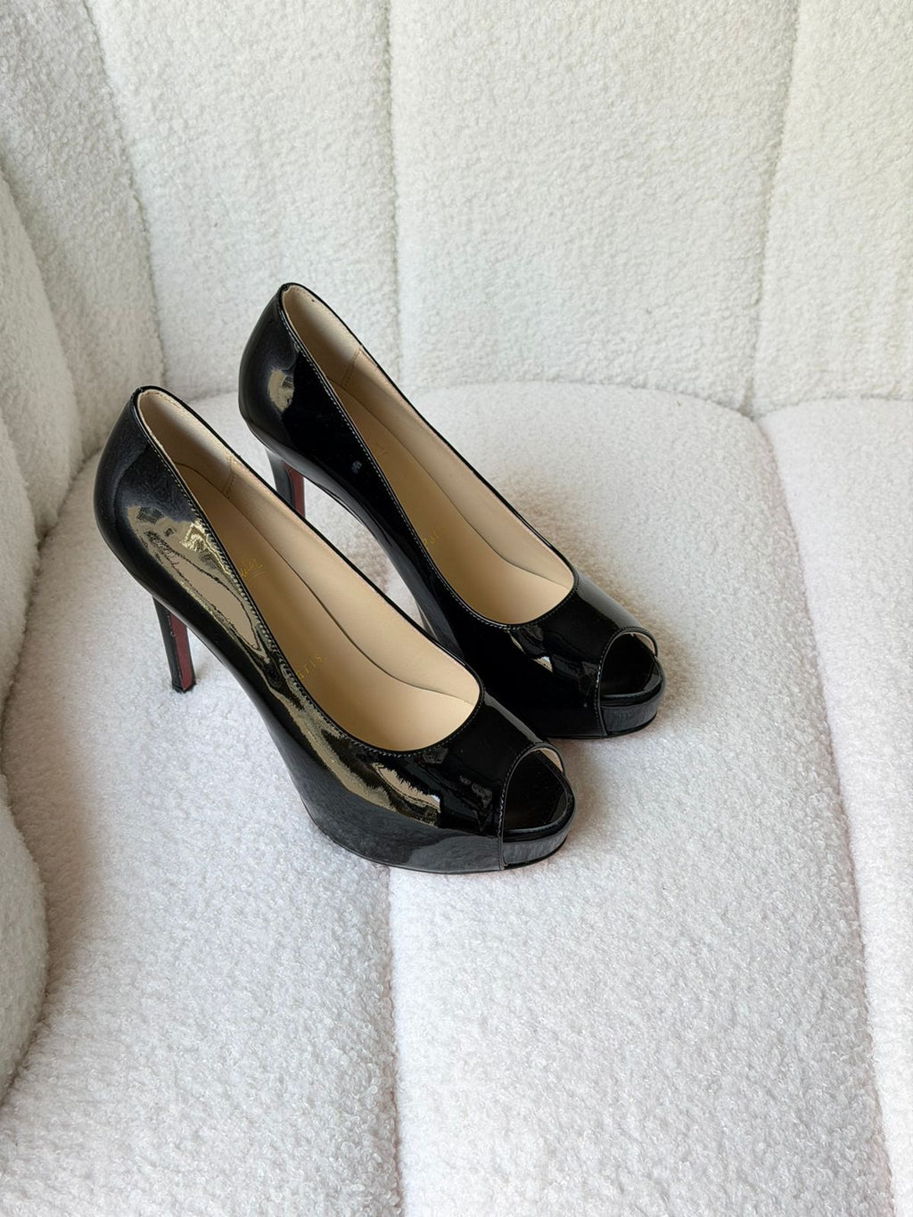 Christian Louboutin Black Patent Leather Vendome 120 Peep Toe Pumps - 3