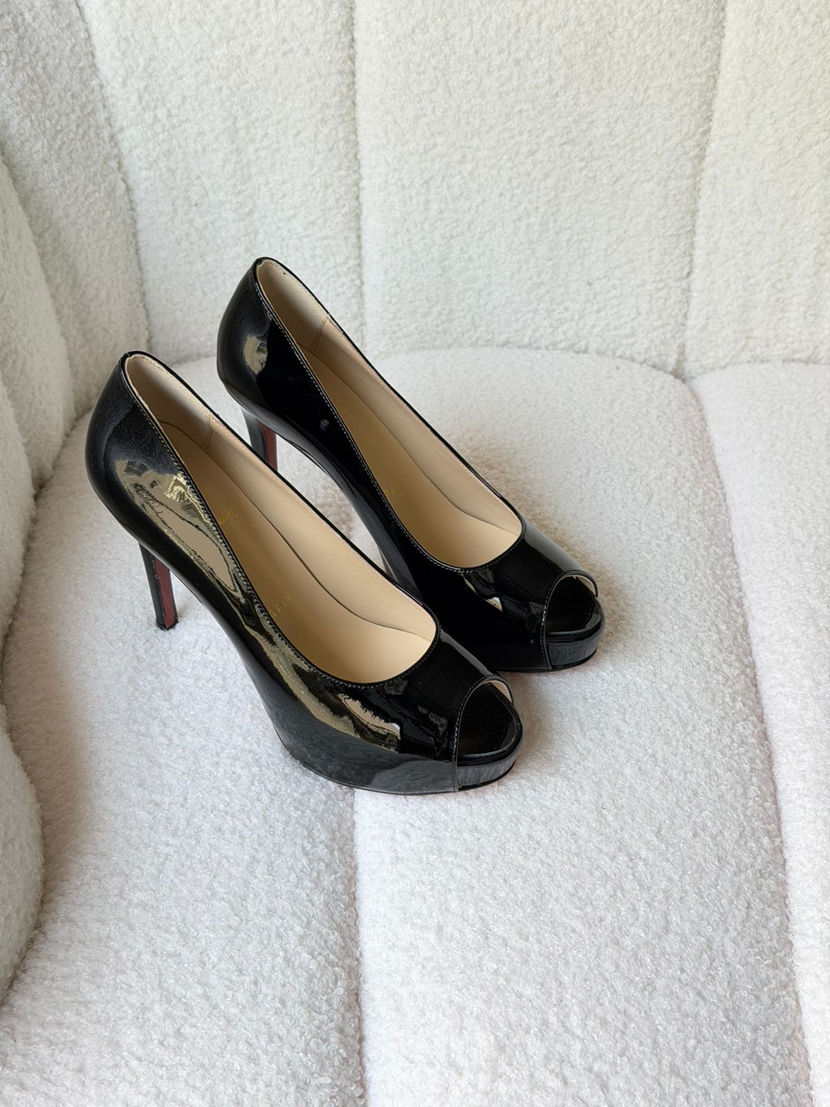 Christian Louboutin Black Patent Leather Vendome 120 Peep Toe Pumps - 3