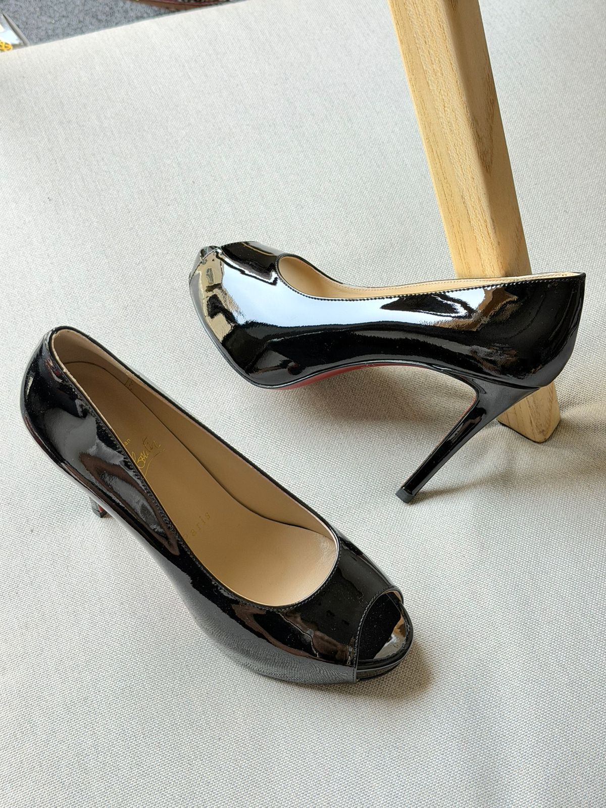 Christian Louboutin Black Patent Leather Vendome 120 Peep Toe Pumps - 5