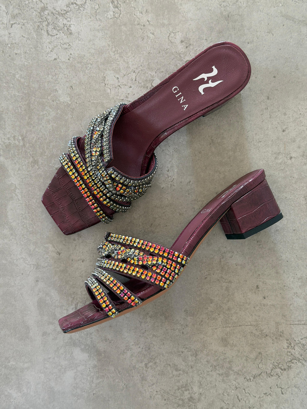 Gina Burgundy Leather Twyla Heeled Mules 50 - 2