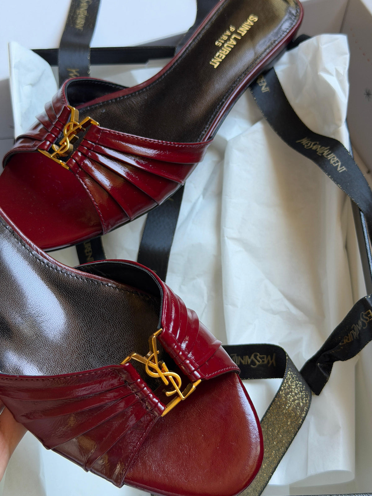 SAINT LAURENT Brown Babylone Slides - 4