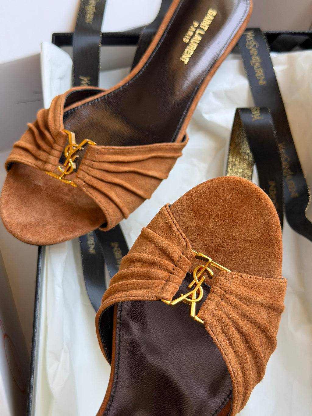 SAINT LAURENT Brown Babylone Slides - 6