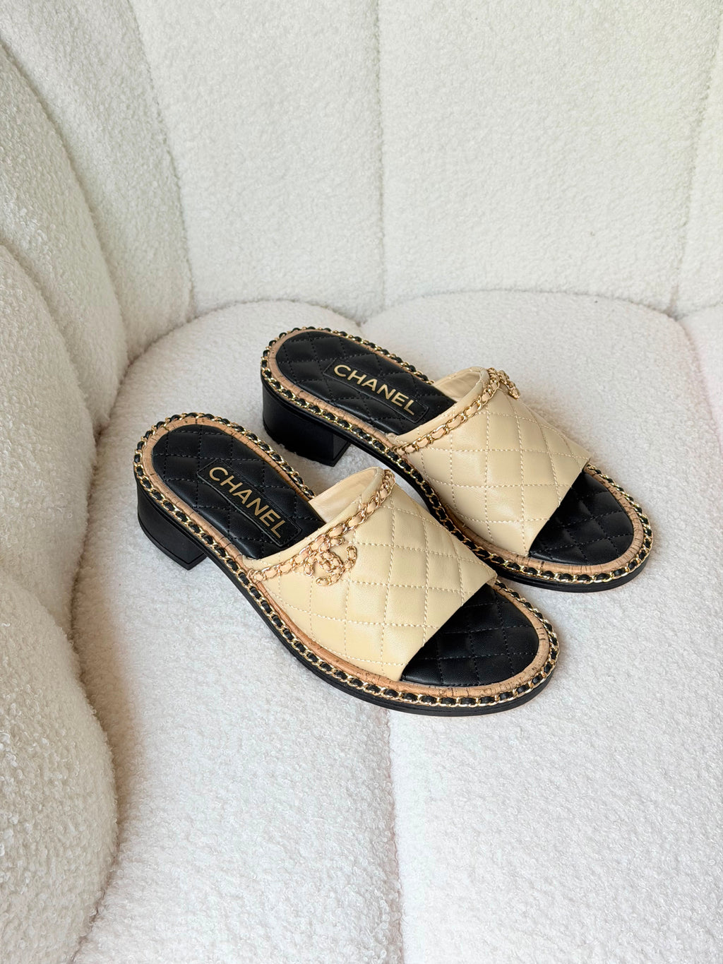 Chanel Interlocking CC Logo Slides in White - 3