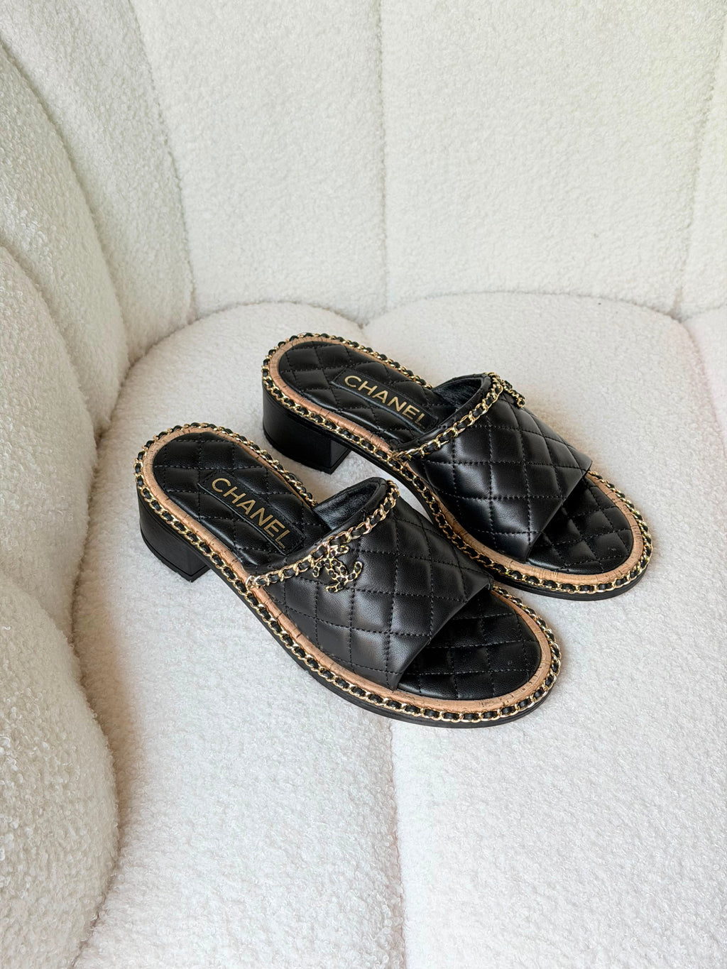 Chanel Interlocking CC Logo Slides in White - 2