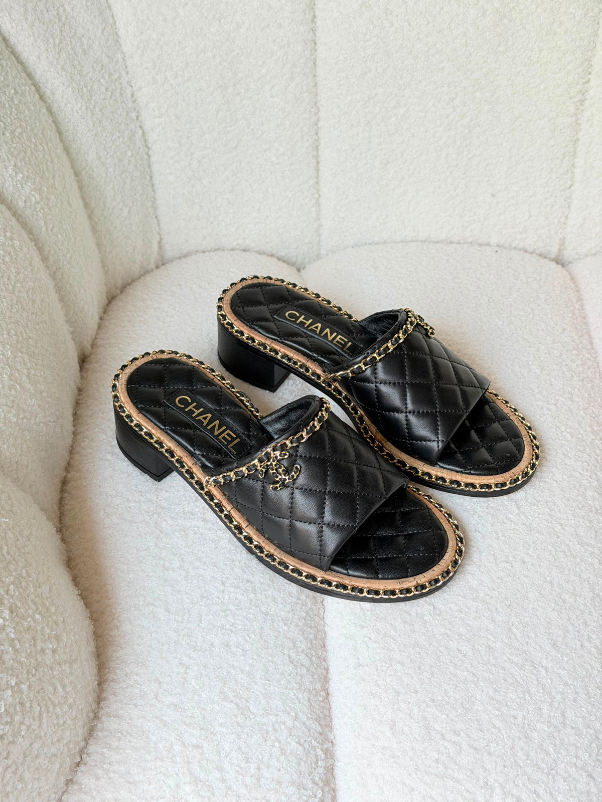 Chanel Interlocking CC Logo Slides in White - 2