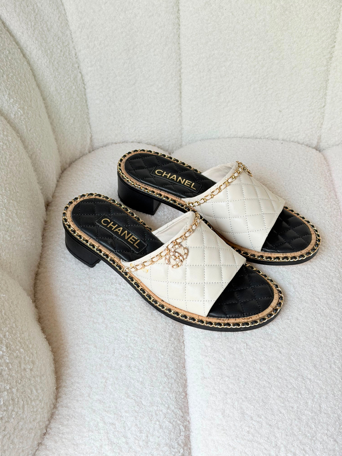 Chanel Interlocking CC Logo Slides in White - 4