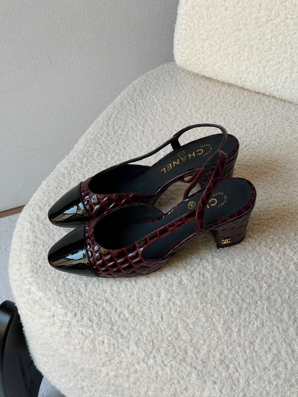 Chanel Patent Calfskin Crocodile Embossed Slingbacks - 5