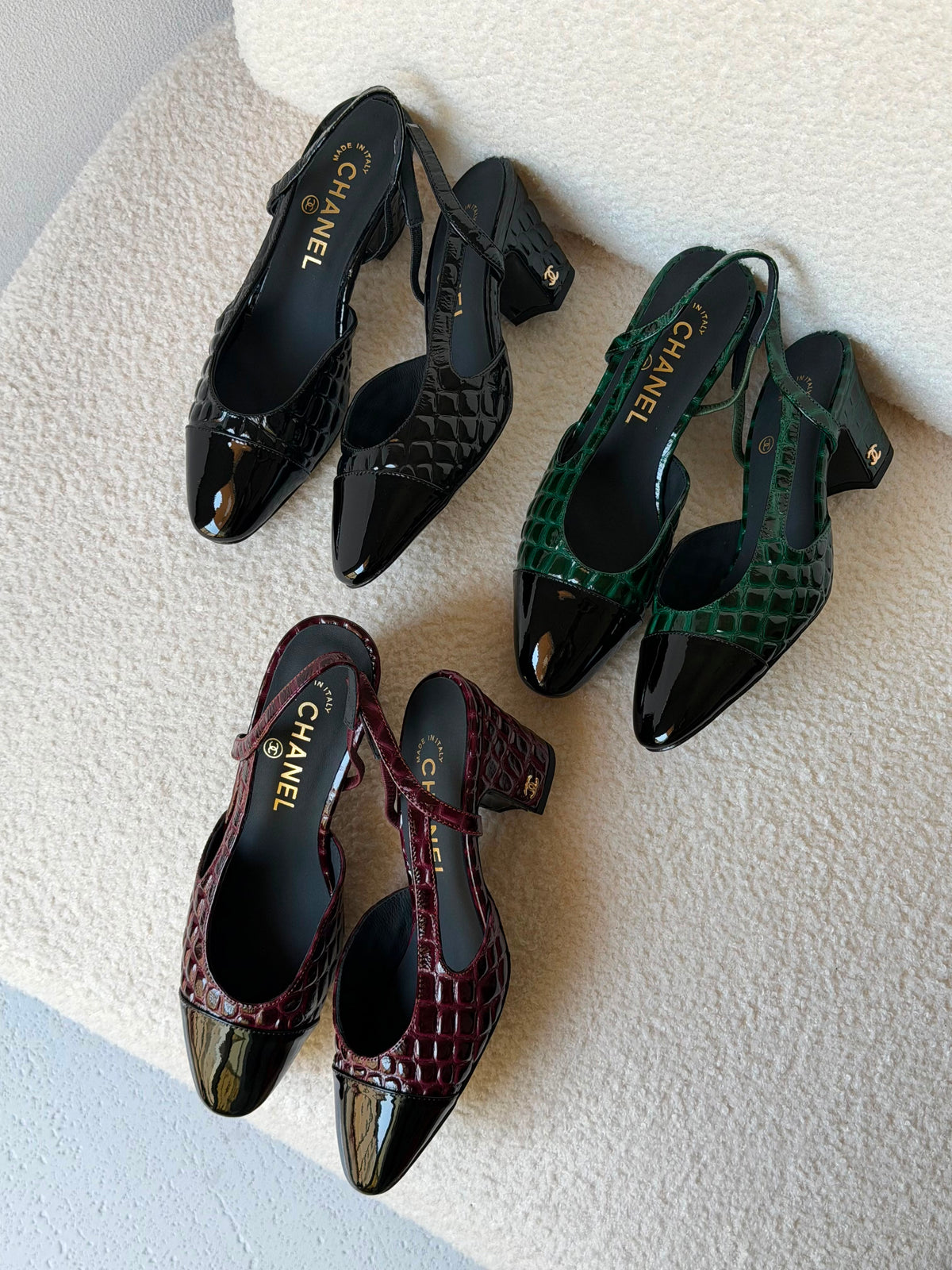 Chanel Patent Calfskin Crocodile Embossed Slingbacks - 9