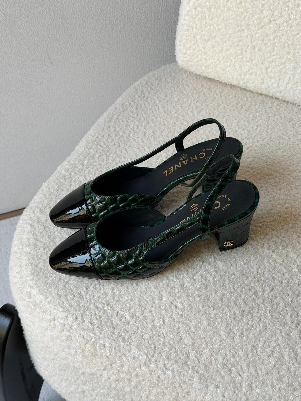 Chanel Patent Calfskin Crocodile Embossed Slingbacks - 2