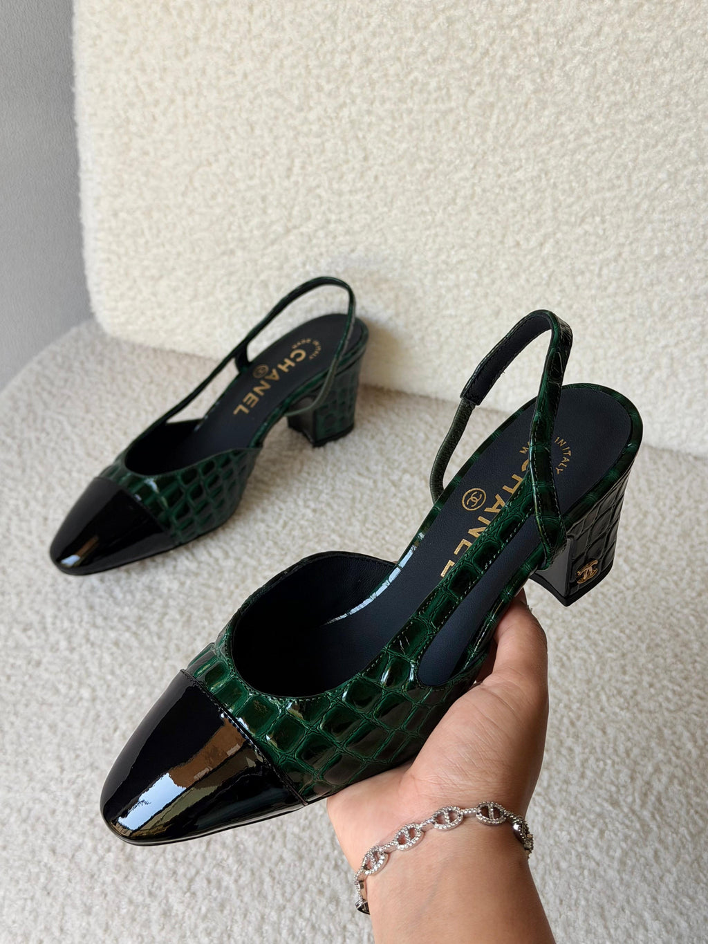 Chanel Patent Calfskin Crocodile Embossed Slingbacks - 3