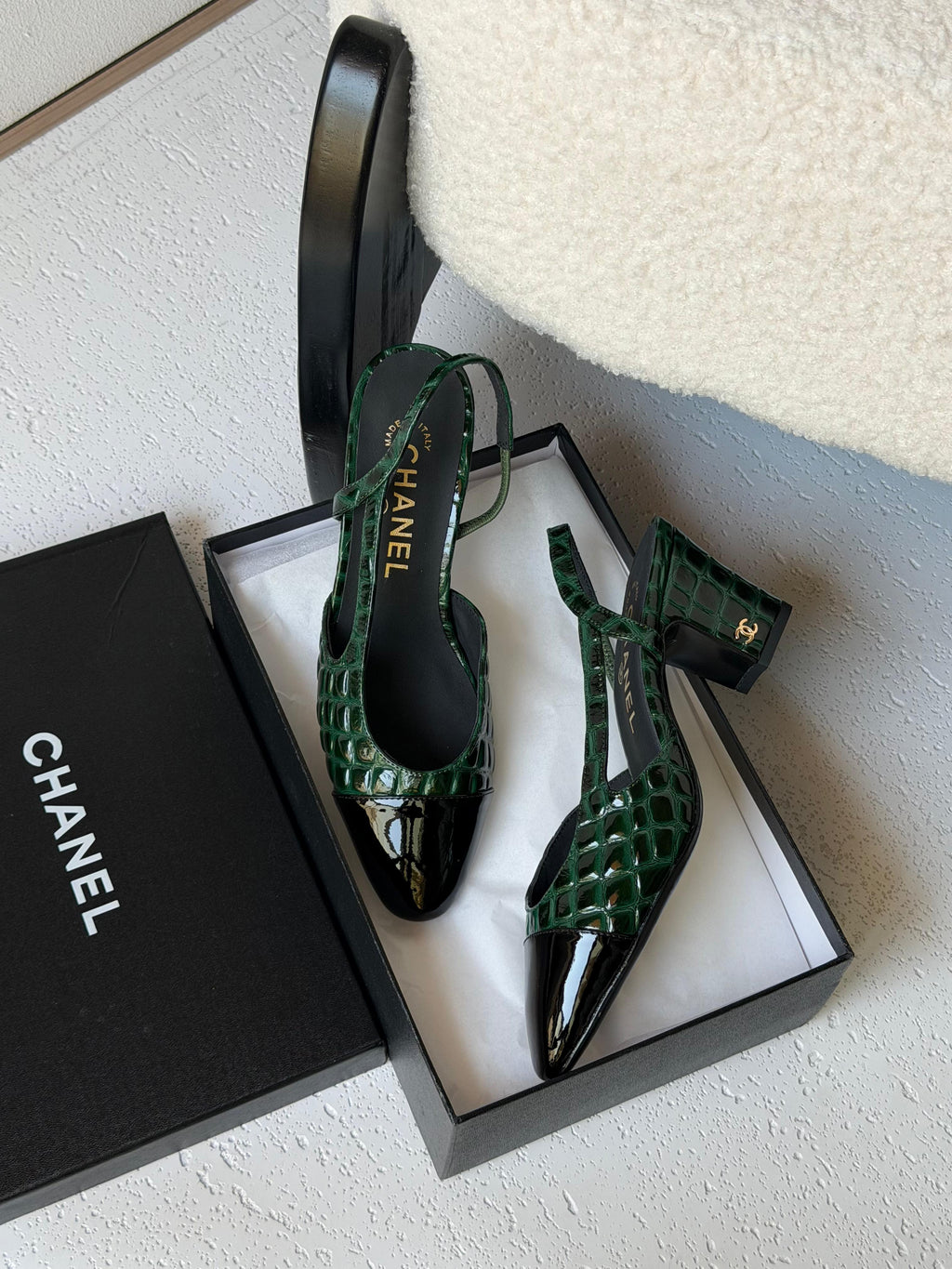 Chanel Patent Calfskin Crocodile Embossed Slingbacks - 4