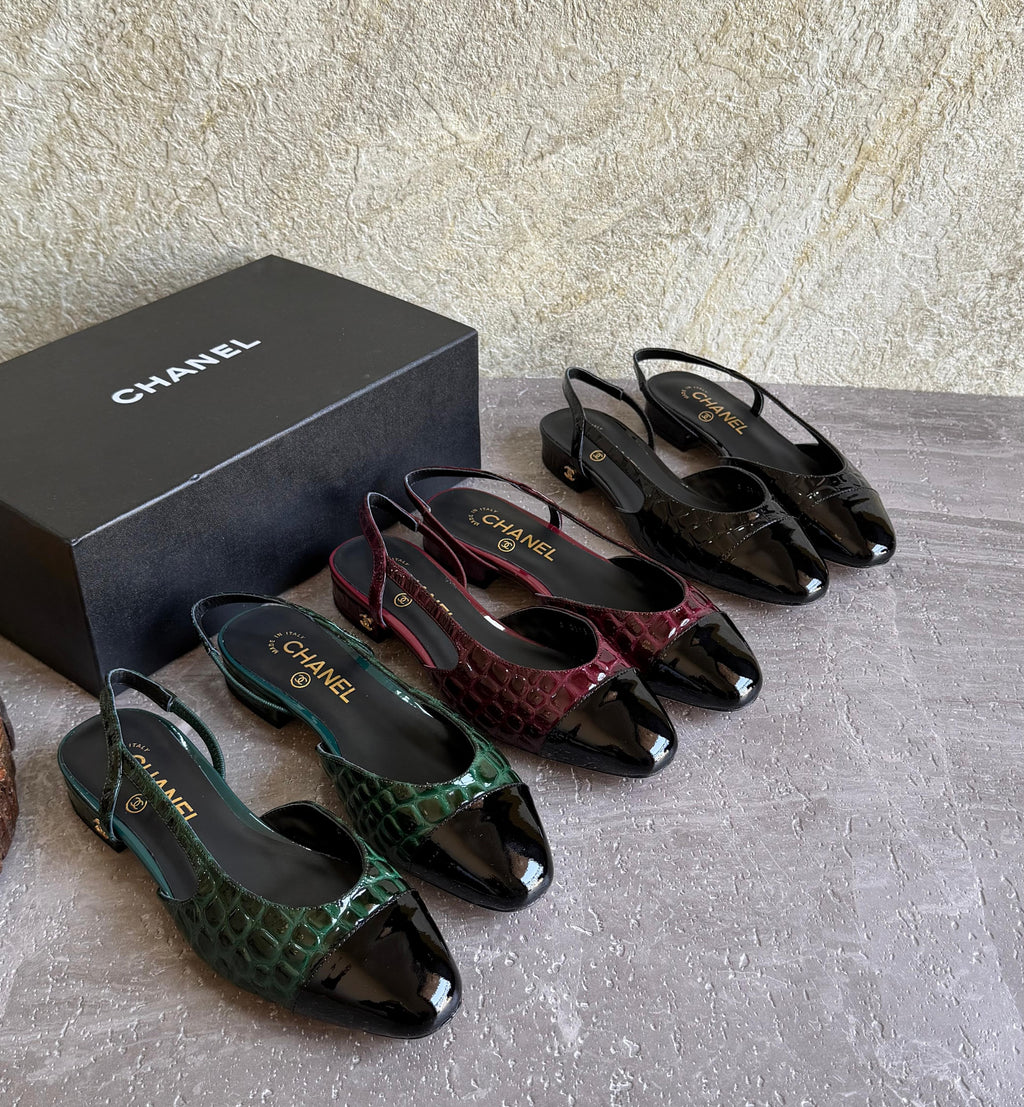 Chanel Slingbacks  - Crocodile embossed patent - 5