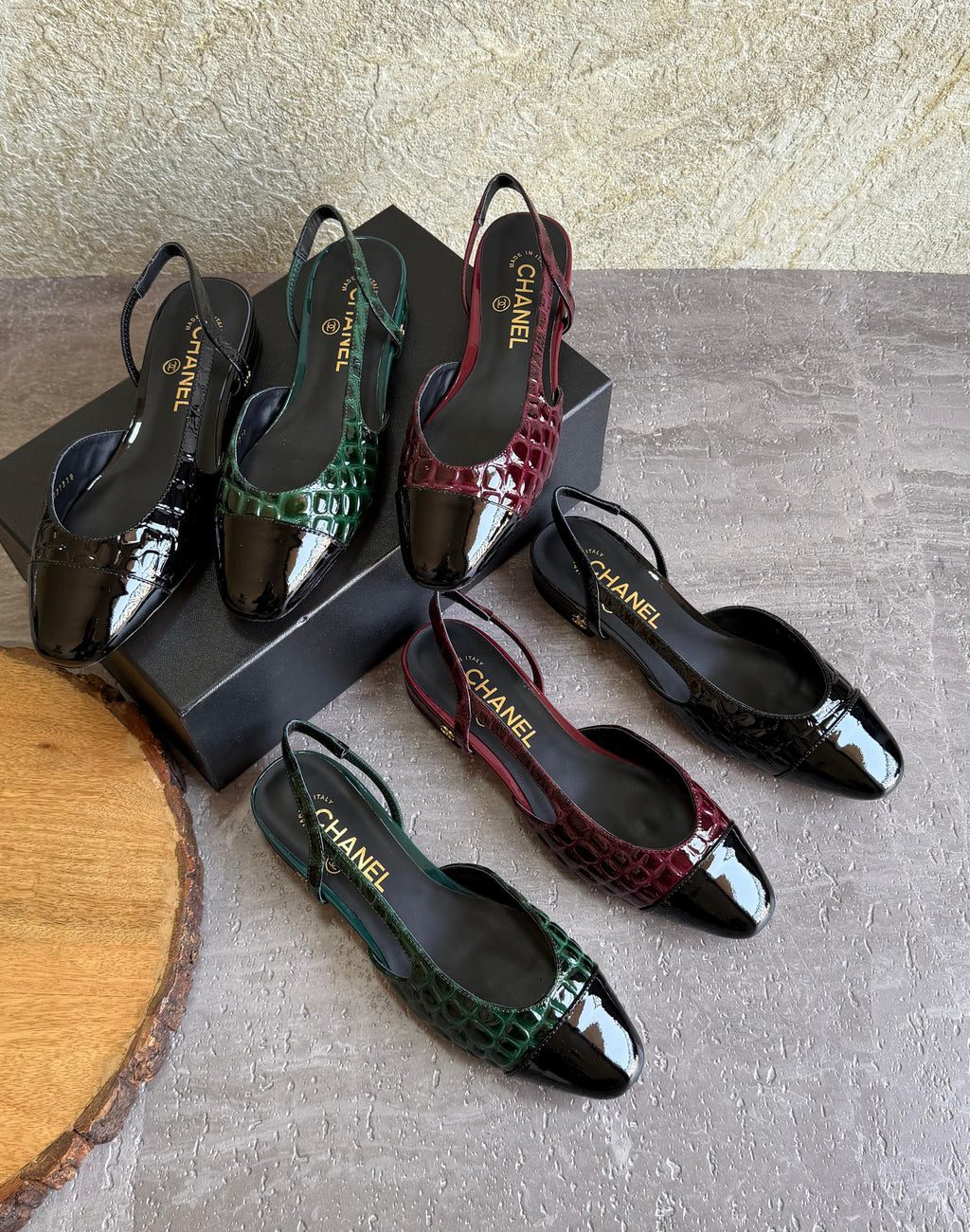 Chanel Slingbacks  - Crocodile embossed patent