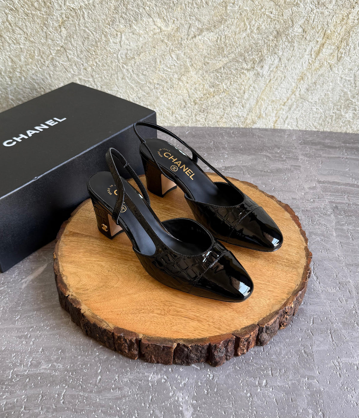 Chanel Slingbacks  - Crocodile embossed patent - 2