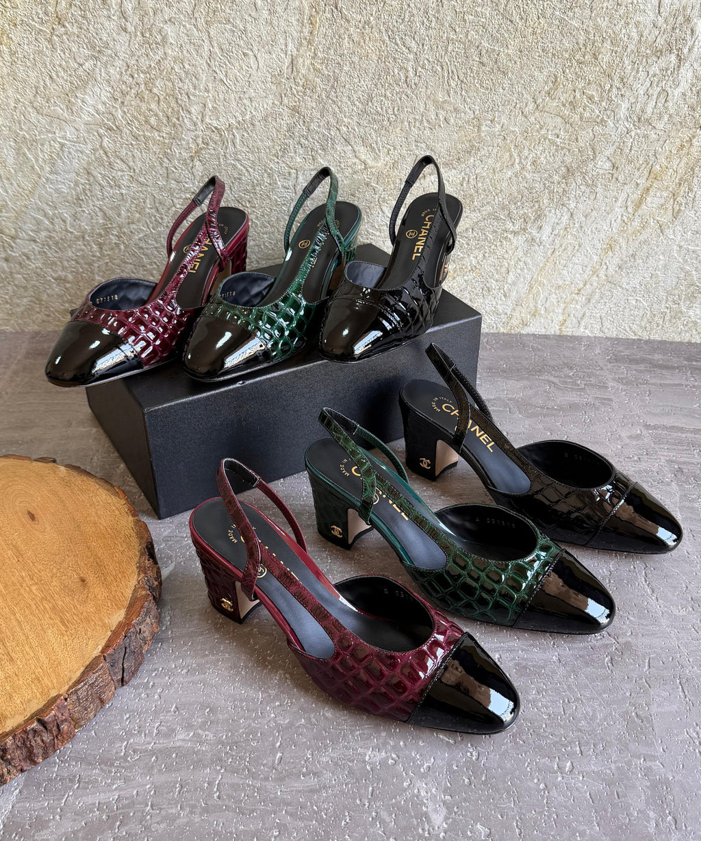Chanel Slingbacks  - Crocodile embossed patent