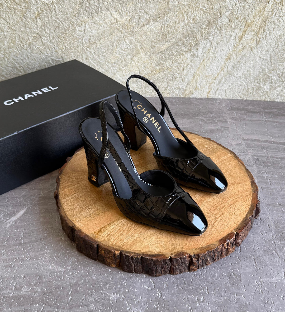 Chanel Slingbacks  - Crocodile embossed patent - 2