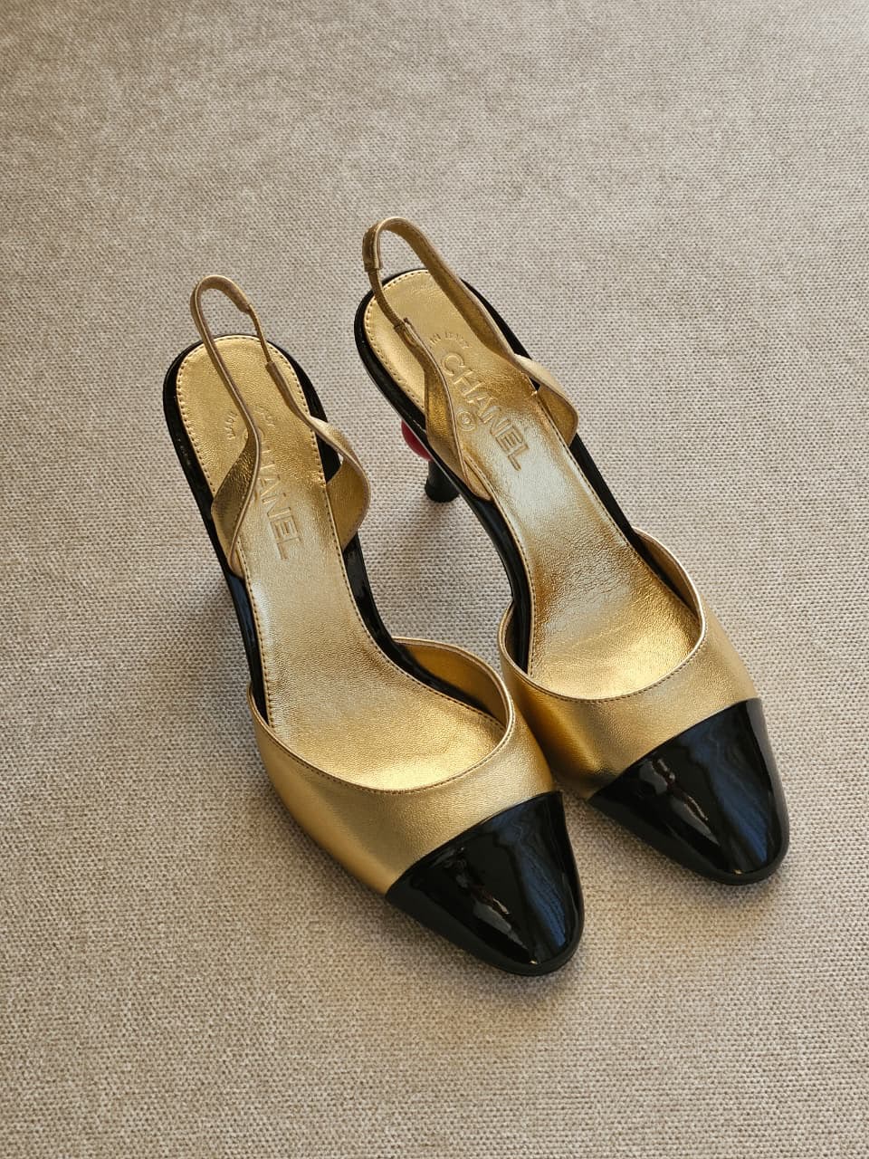 Chanel Lambskin Patent Cap Toe CC Apple Slingback Pump - 2