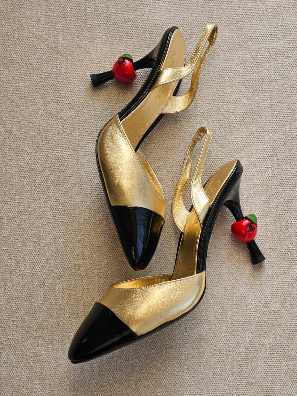 Chanel Lambskin Patent Cap Toe CC Apple Slingback Pump - 4