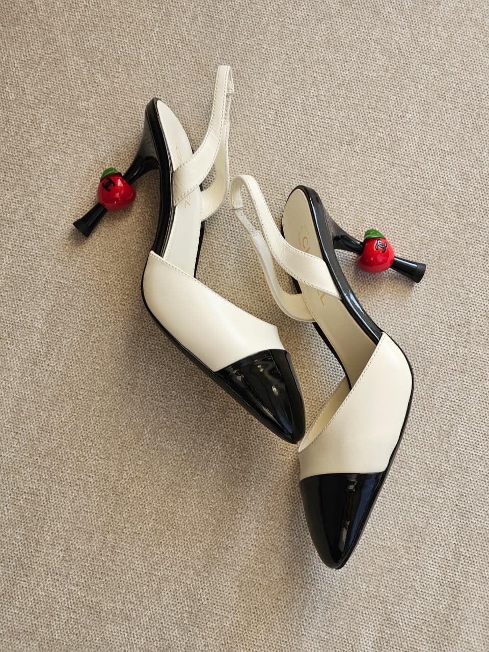 Chanel Lambskin Patent Cap Toe CC Apple Slingback Pump - 7